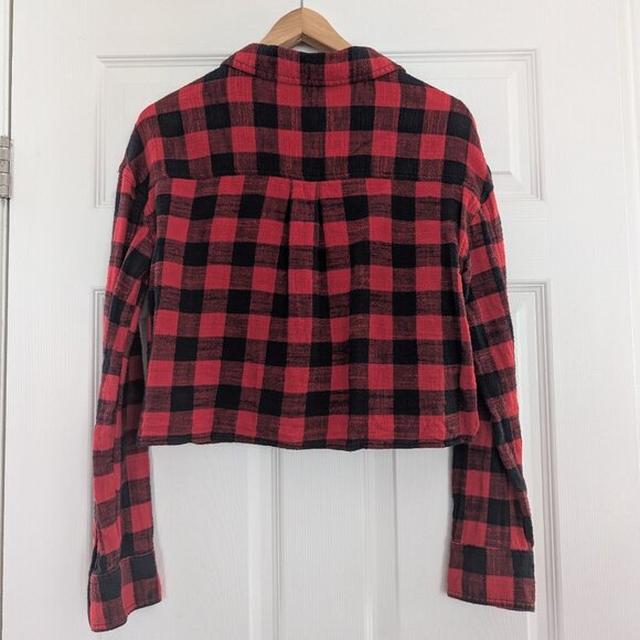 Harlow cropped flannel shirt red black buffalo plaid size small - Picture 2 of 13